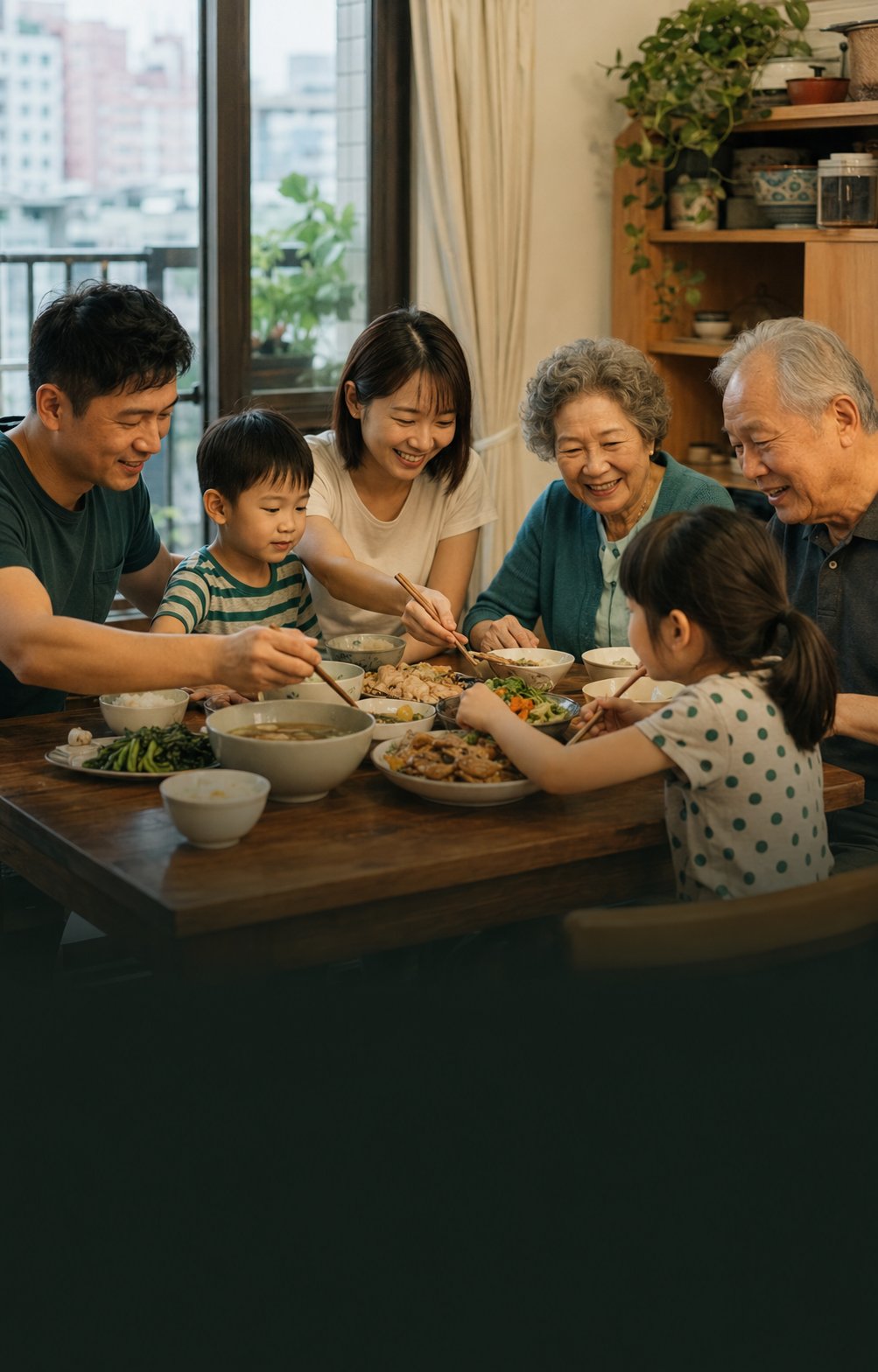 A family sharing a meal together in Taiwan