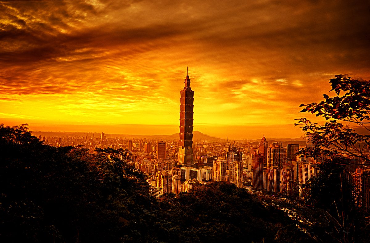 The Taipei skyline at golden dusk